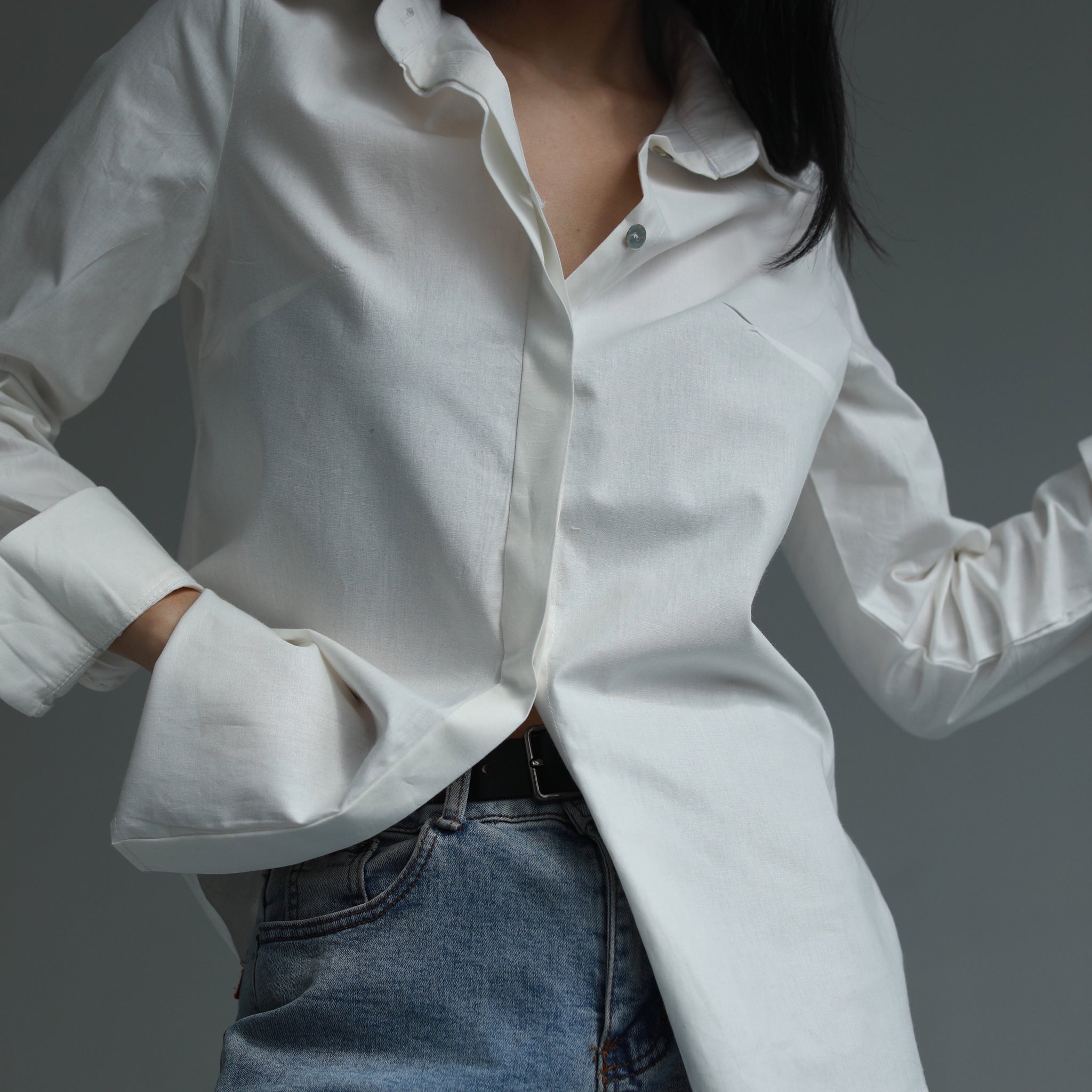 Handmade button up shirt organic cotton ivory-white - AIYM Timeless Fashion